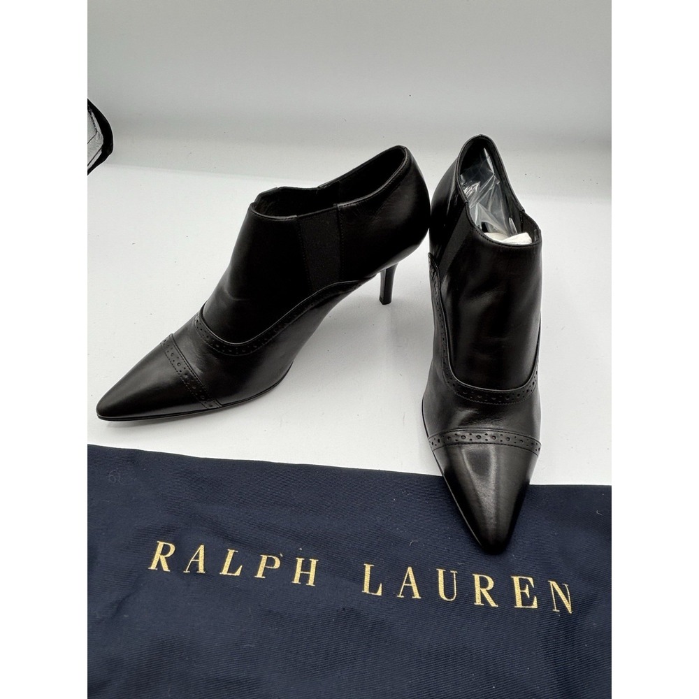 Ralph Lauren Purple Label Black Oxford‎ Leather Bootie Heels Sz 7 Italian New
